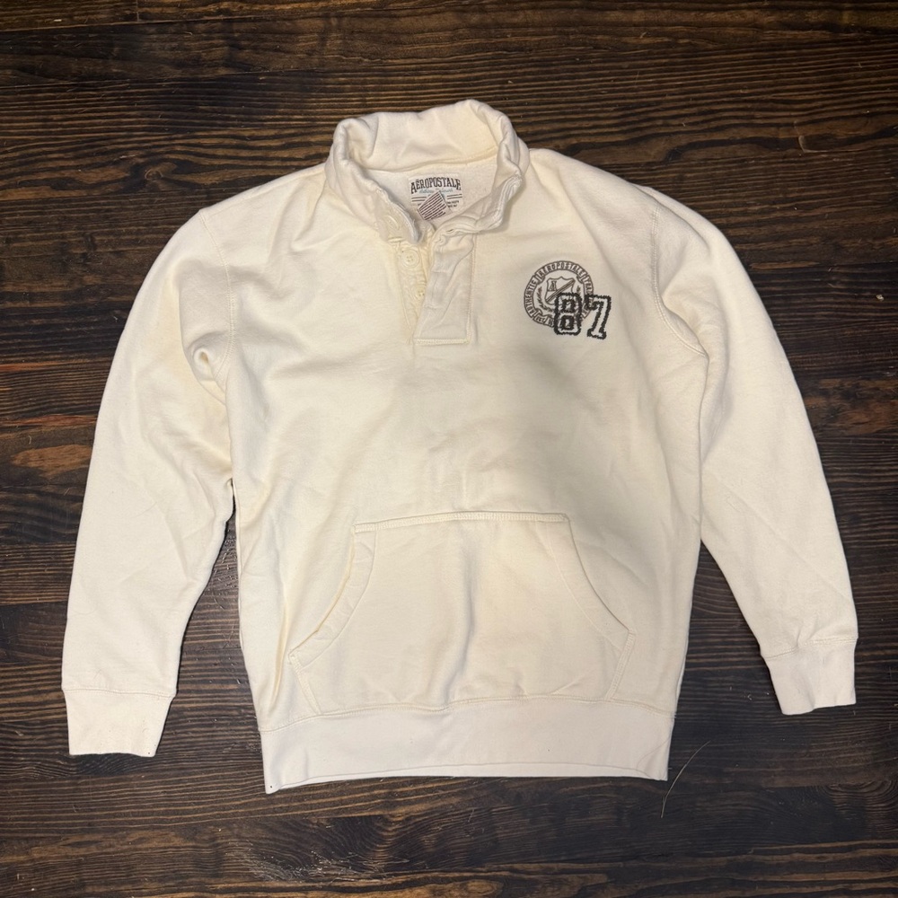 Aeropostale Cream Pullover Hoodie with Chest Logo